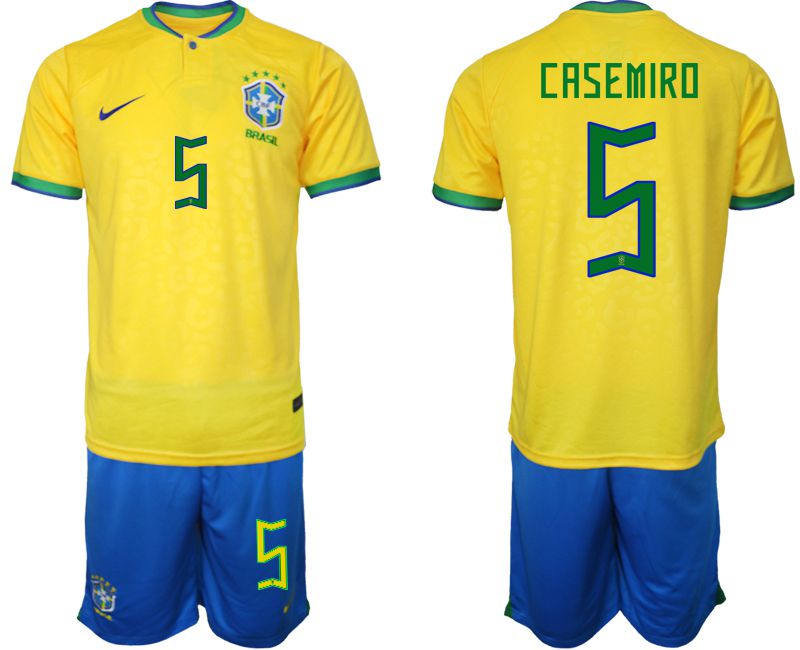 Men 2022 World Cup National Team Brazil home yellow #5 Soccer Jerseys